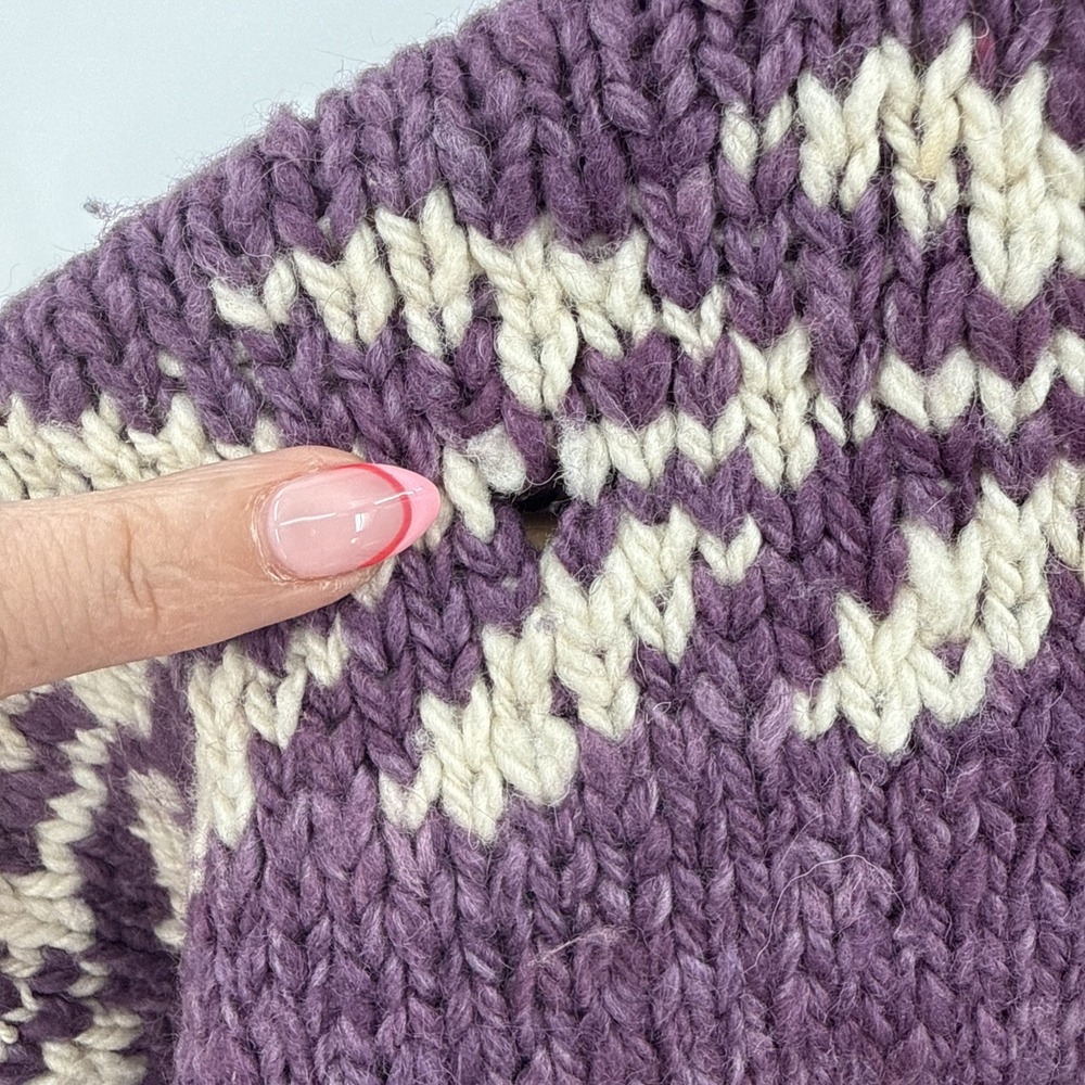 Signature Imports Womens 100% Wool Purple Button Up Cardigan Size Large Boho - Picture 7 of 10